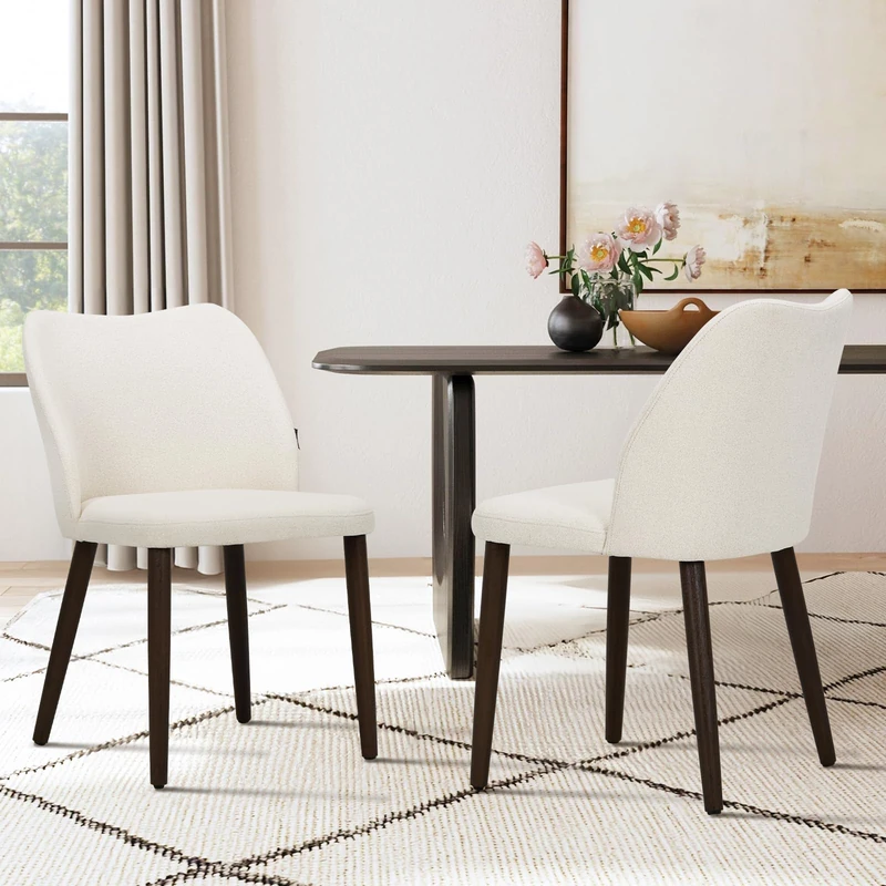 COLAMY Upholstered Dining Chairs, Modern Fabric Dining Room Kitchen Side Chair with Padded Seat and Wood Legs for Restaurant/Cafe,White
