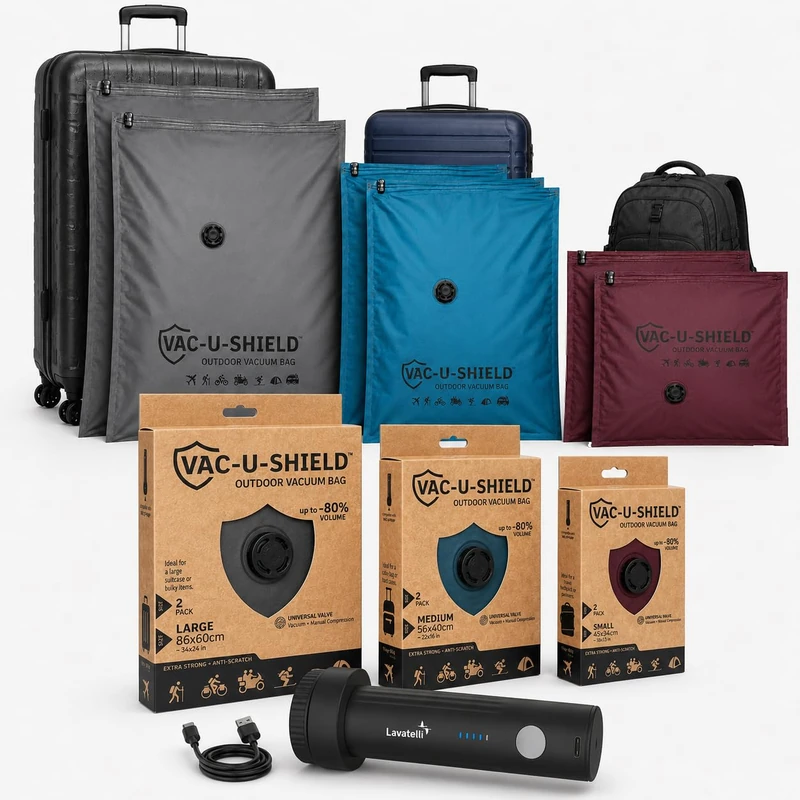 Vac-U-Shield 6 Vacuum Bags + Vac-U-Pump, 3 Sizes S M L Outdoor Set