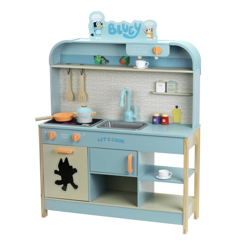 Theo Klein 7023 Bluey Family Wooden Kitchen | Play kitchen with sound, light & wooden accessories | Official licensed product | Toy for children aged 3 years and up