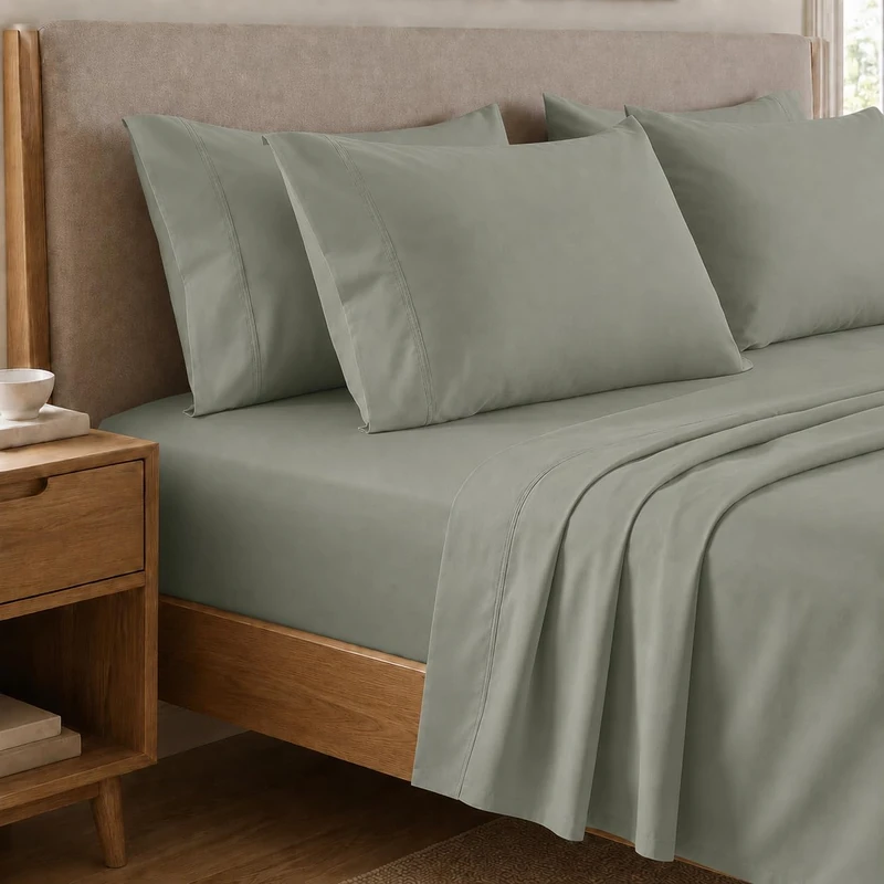 PETTI Artigiani Italiani - Single Bed Sheet Set Percale Cotton Sage 3-Piece Bedding Set, 100% Made in Italy - Image 1
