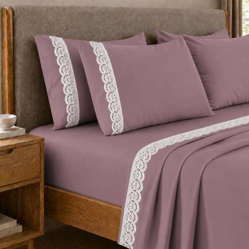 PETTI Artigiani Italiani - Single Percale Cotton Sheet Set with Lace St. Gallen Onion, 3-Piece Bedding Set, 100% Made in Italy - Image 1