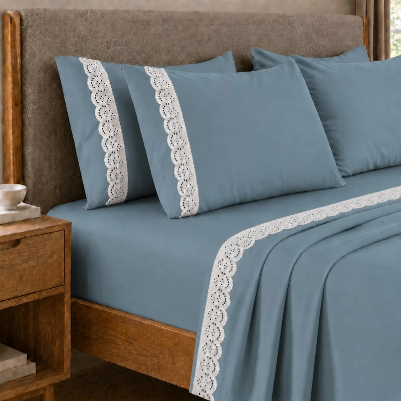 PETTI Artigiani Italiani - Single Percale Cotton Sheet Set with Lace St. Gallen Avion, 3-Piece Bedding Set, 100% Made in Italy - Image 1