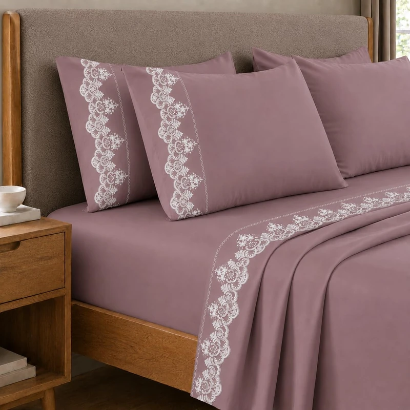 PETTI Artigiani Italiani - Set of Double Bed Sheets Percale Cotton with Lace Rebrodè Onion, 4-Piece Bed Set, 100% Made in Italy