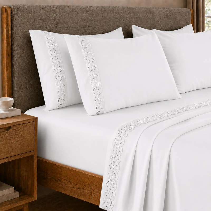 PETTI Artigiani Italiani - Single Percale Cotton Sheet Set with White St. Gallen Lace, 3-Piece Bed Set, 100% Made in Italy - Image 1