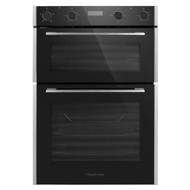 Russell Hobbs Built-In Electric Fan-Assisted Double Oven 110L Total Capacity in Black, 60cm Wide, with 7 Functions, Single & Double Grill, Convection Heating, LED Clock & Timer, RH89DEO2003BS