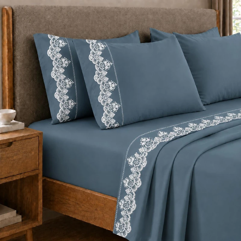 PETTI Artigiani Italiani - Set of Double Bed Sheets Percale Cotton with Lace Rebrodè Avion, 4-Piece Bed Set, 100% Made in Italy