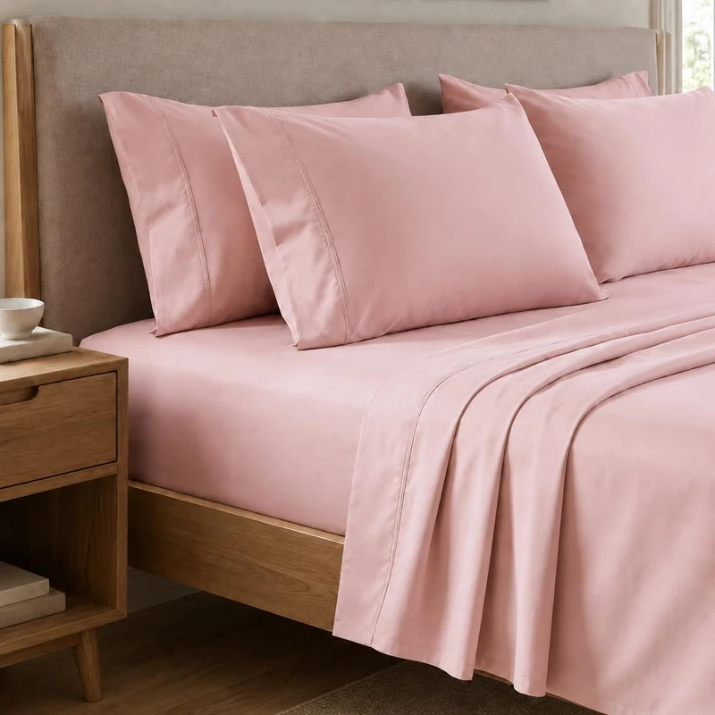 PETTI Artigiani Italiani - Pink Cotton Percale Double Bed Sheet Set, 3-Piece Set, 100% Made in Italy
