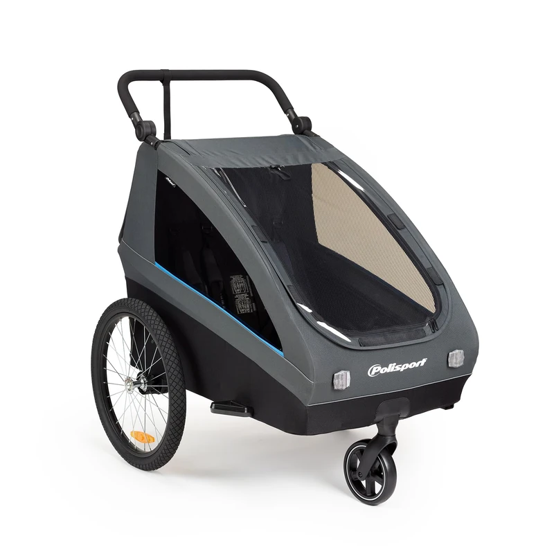 Polisport Kids Bicycle trailer & stroller 2-in-1, Black/Grey