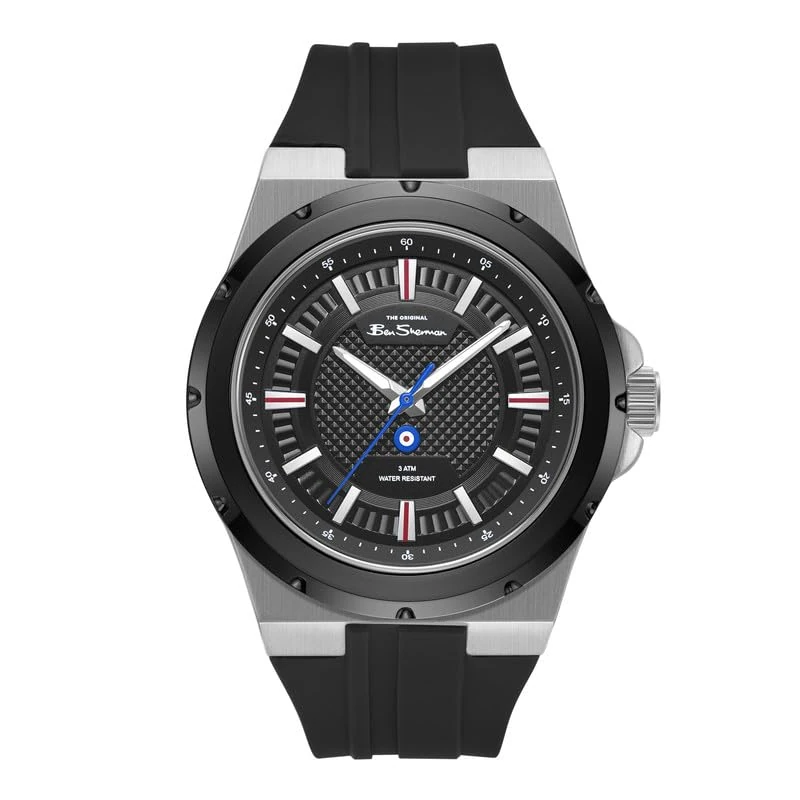 Ben Sherman Gloucester Black Dial Black Silicone Strap Quartz Analog Watch for Men, Mineral Glass, 3 ATM, 43mm Case