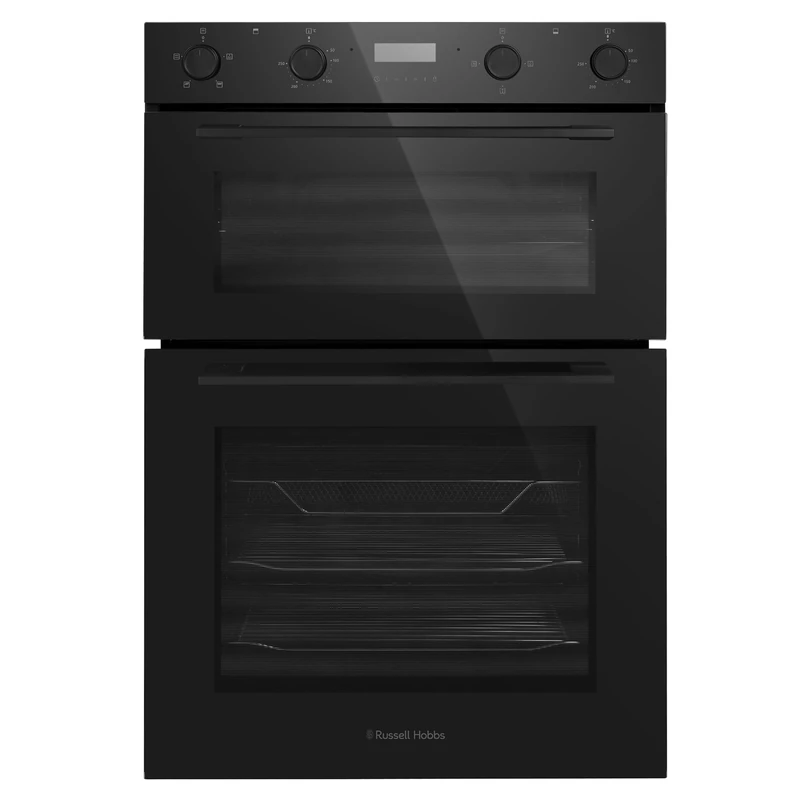 Russell Hobbs Built-Under 110L Electric Fan-Assisted Double Oven in Black, 60cm Wide, Grill Function, Defrost & Convection Heating, LED Clock & Timer, RH89DEO2004B