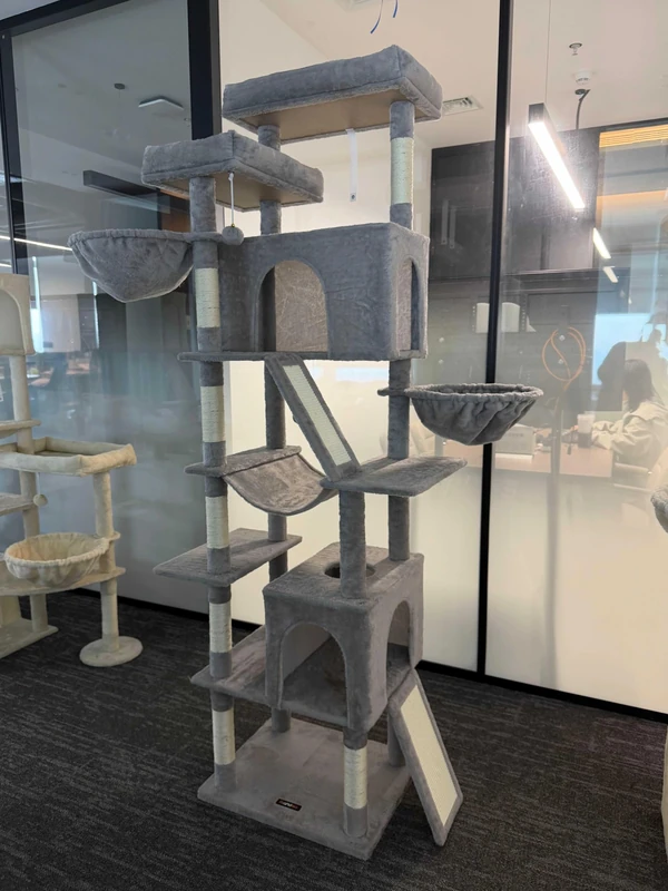 Feandrea Cat Tree, Sturdy Multi-Level Tower with Sisal Scratching Posts and Boards, 55 x 45 x 205 cm, Light Grey Activity Centre for Large Cats, Clawfy Collection PCT021G101 - Image 1