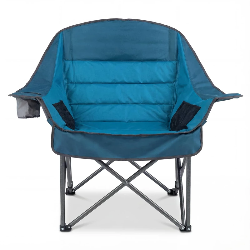 FANTASK XXL Camping Chair Foldable up to 225 kg, Folding Camping Chair with Drink Holder & Mesh Pockets, Folding Chair for Outdoor, Garden, Fishing, Beach (Blue)