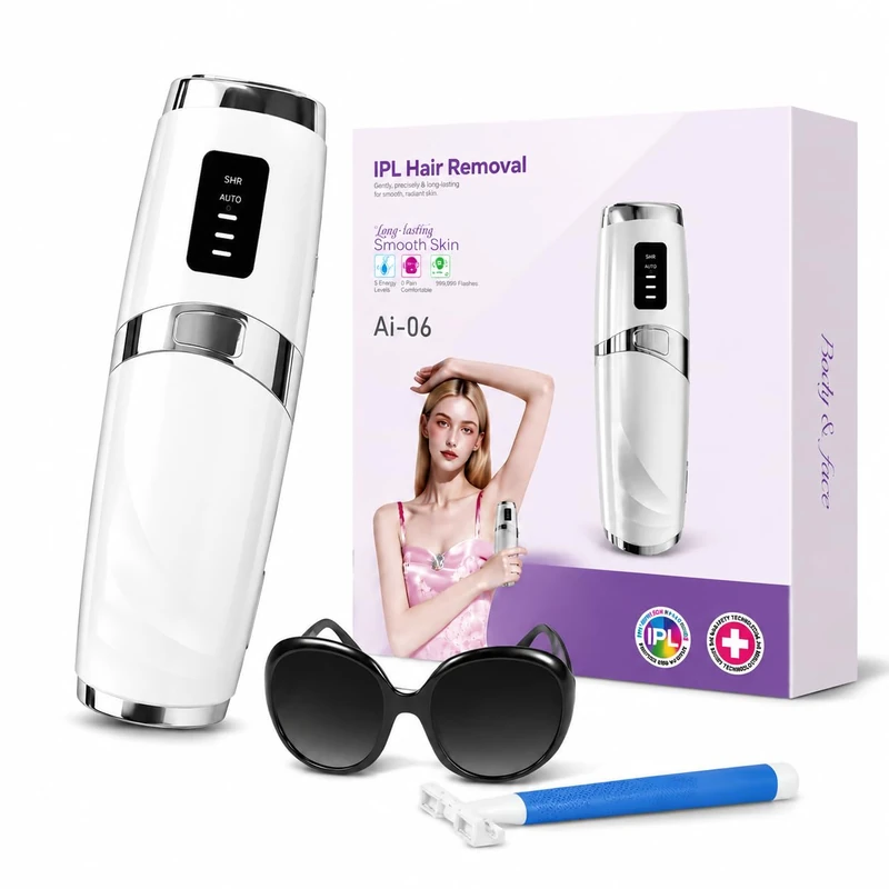 Mulbijeo Women's Electric Epilator, Intelligent Temperature Control, Pulsed Light Epilator, Available for the Whole Body, Laser Hair Removal, Durable, Pulsed Light Hair Removal, White