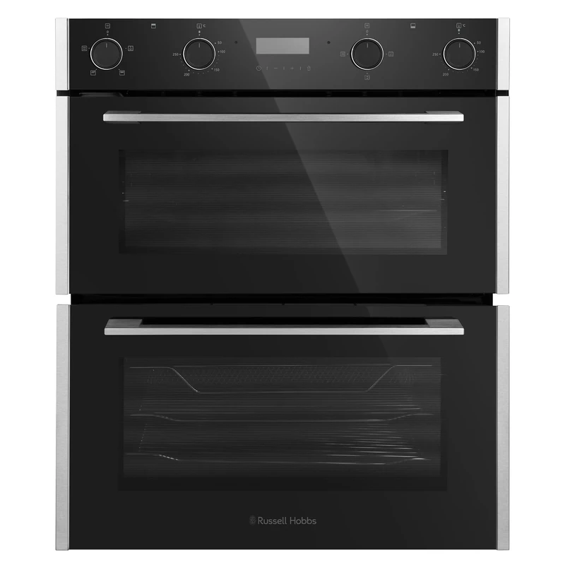 Russell Hobbs Built-In Electric Fan-Assisted Double Oven 92L Total Capacity in Black, 60cm Wide, with 7 Functions, Single & Double Grill, Convection Heating, LED Clock & Timer, RH72DEO1003BS