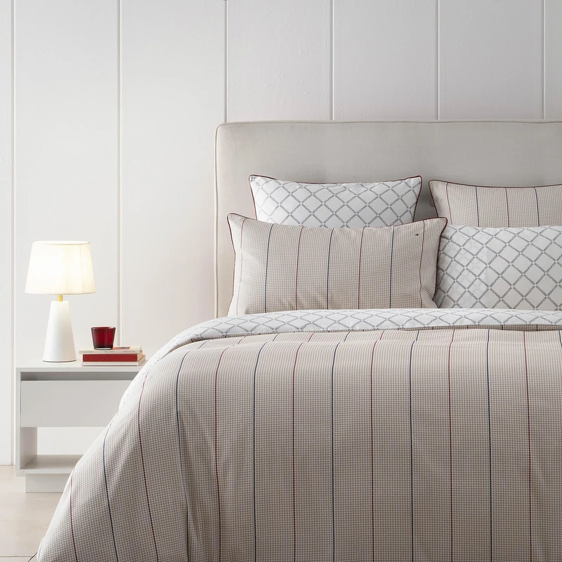 Tommy Hilfiger - Duvet Cover, Natural, Satin 83 Thread Count/cm², 100% Cotton, Houndstooth Design, Soft and Bright, 200 x 200 cm