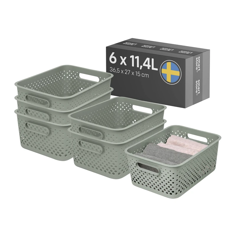 SmartStore Essence Large Storage Basket with handles 6x 11,4L Green