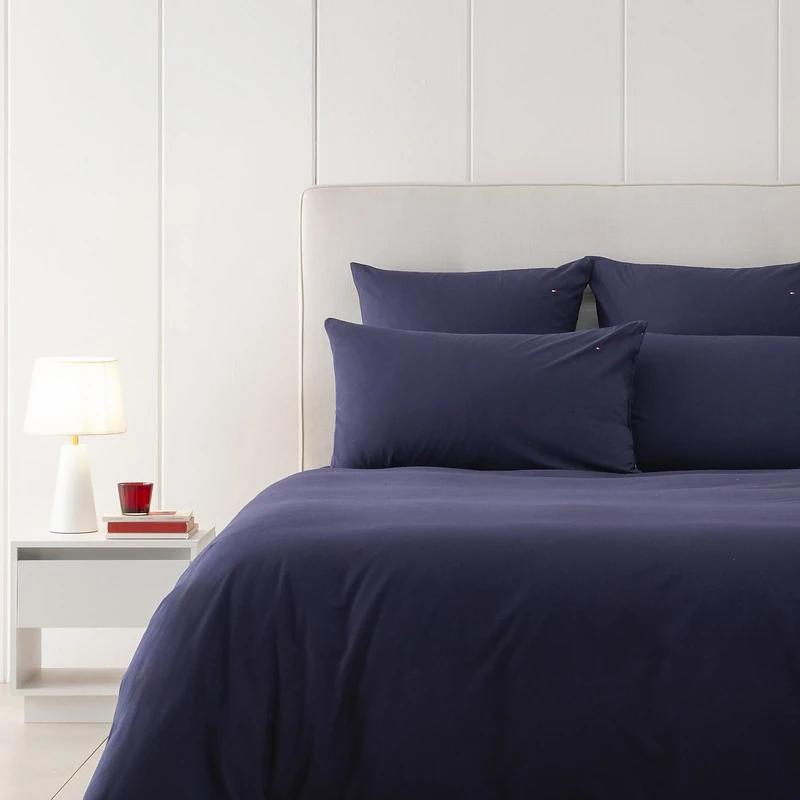 Tommy Hilfiger - Duvet Cover, Navy Blue, Brushed Cotton 57 Threads/cm², 100% Cotton, Plain, Soft and Warm, 140 x 200 cm
