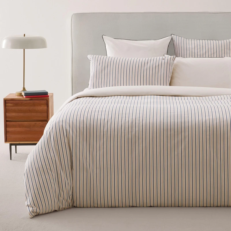 Tommy Hilfiger - Duvet Cover, Cream, Cotton, 57 Threads/cm², 100% Cotton, Vertical Stripes, Soft and Breathable, 200 x 200 cm