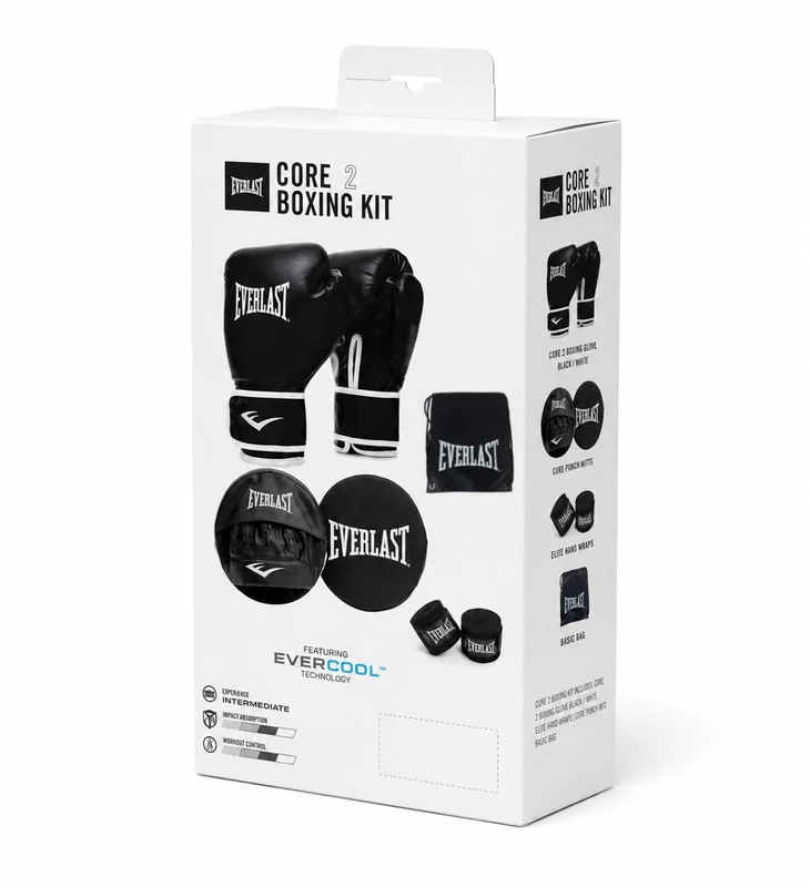 Everlast Core Boxing Mitts Kit (X/XL) Core Faux Leather Black Boxing Gloves for Bags, Punch Mitts, 305cm Hand Wraps & Bag, For Mitt Work, Fitness, MMA & Kickboxing - Authentic Everlast Gear