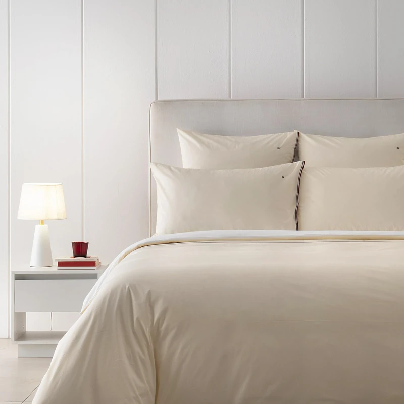 Tommy Hilfiger - Duvet Cover, Cream, Cotton, 57 Threads/cm², 100% Cotton, Plain, Soft and Breathable, 240 x 220 cm