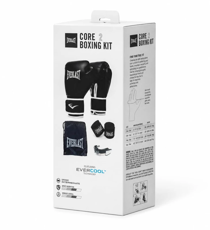 Everlast Core Starter Kit (S/M) Core Faux Leather Black Boxing Gloves for Bags, 305cm Hand Wraps, Triple-Layer Mouth Guard & Bag, For Mitt Work, Sparring, MMA & Kickboxing - Authentic Everlast Gear