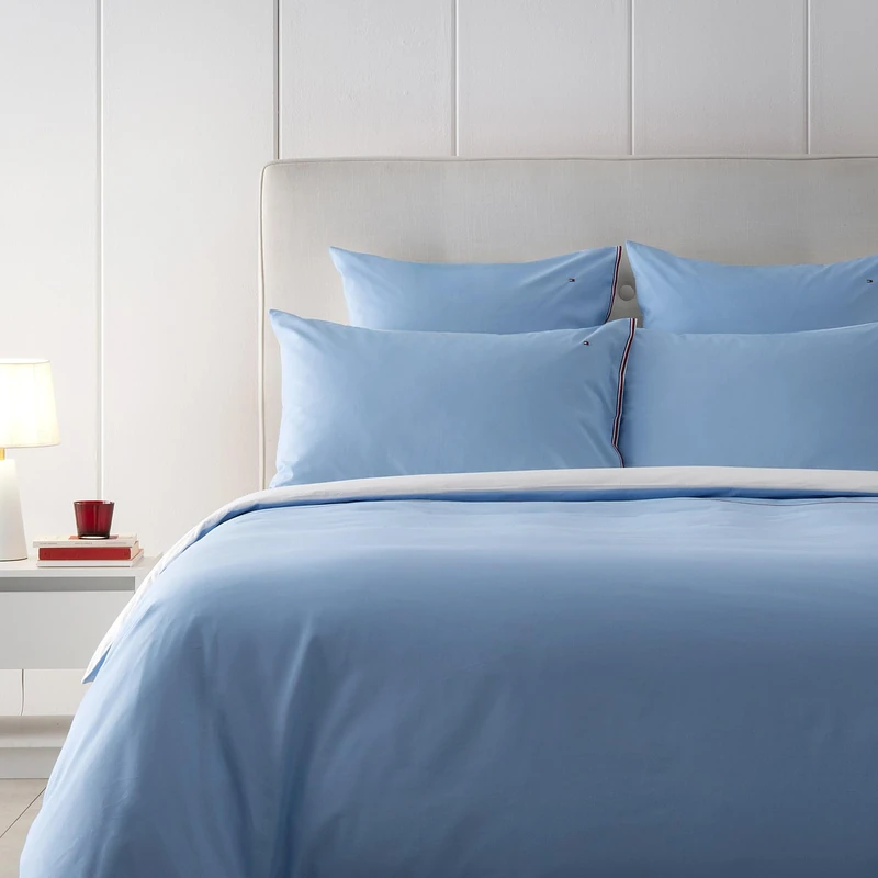 Tommy Hilfiger - Duvet Cover, Oxford Blue, Cotton, 57 Threads/cm², 100% Cotton, Plain with Ribbon, Soft and Breathable, 240 x 220 cm
