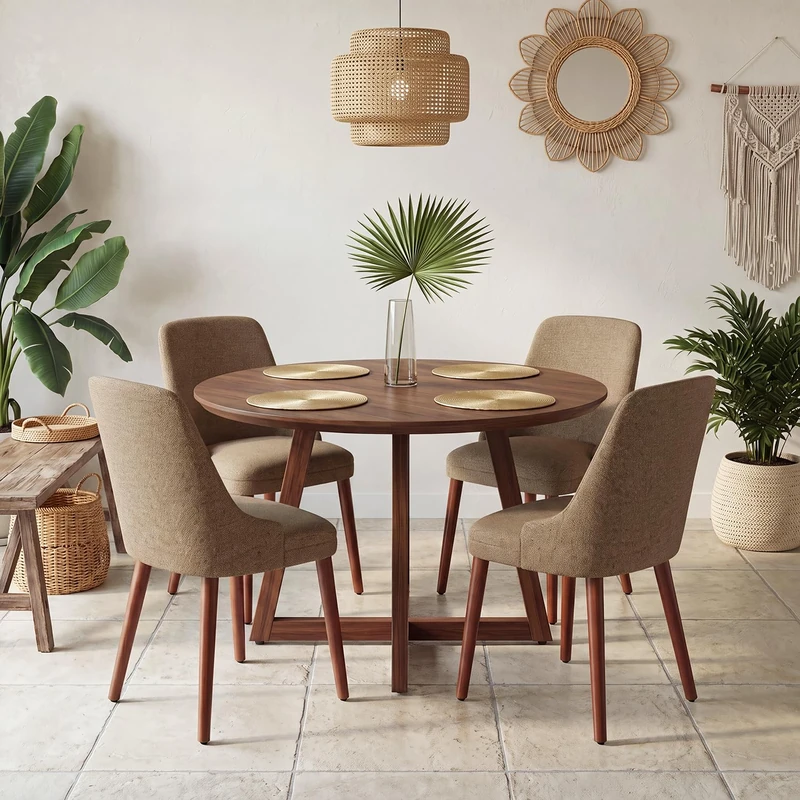 Dining Chairs Set of 4, Upholstered Dining Room Chairs with Ergonomic High Back, Thick Padded Seat, Skin-Friendly Fabric, Solid Wood Frame Kitchen Chairs for Dining Room, Kitchen, Living Room, Camel