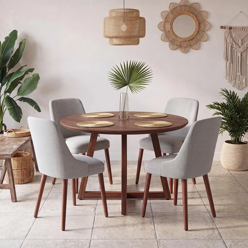 Dining Chairs Set of 4, Upholstered Dining Room Chairs with Ergonomic High Back, Thick Padded Seat, Skin-Friendly Fabric, Solid Wood Frame Kitchen Chairs for Dining Room, Living Room, Light Grey