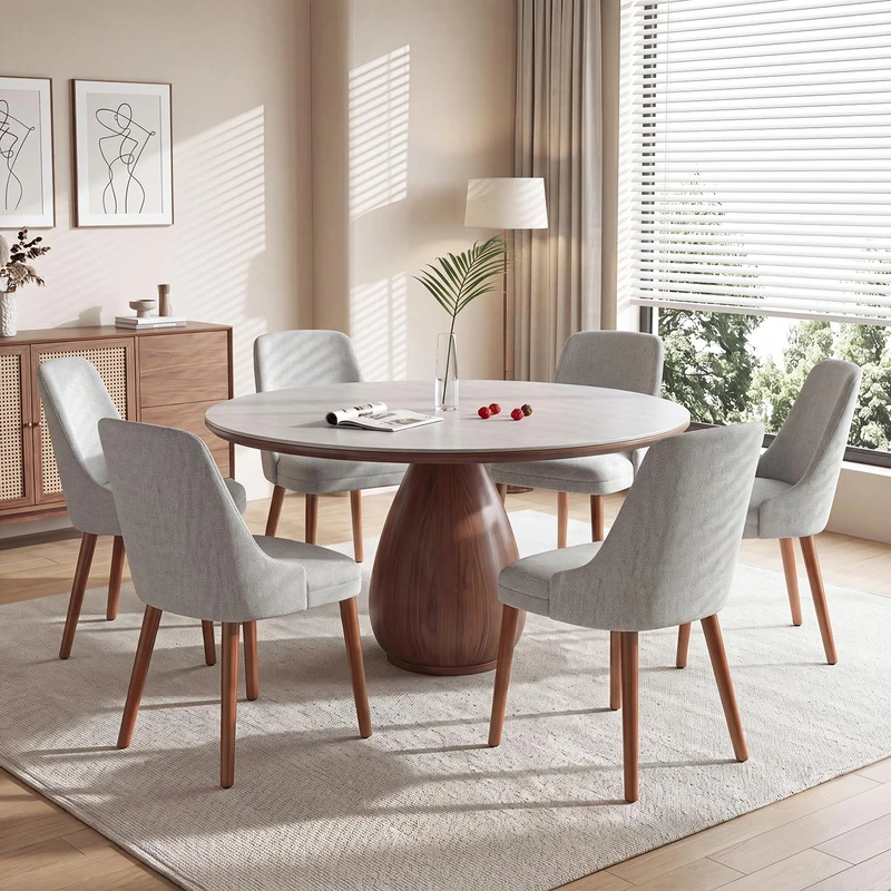 Dining Chairs Set of 6, Upholstered Dining Room Chairs with Ergonomic High Back, Thick Padded Seat, Skin-Friendly Fabric, Solid Wood Frame Kitchen Chairs for Dining Room, Living Room, Light Grey