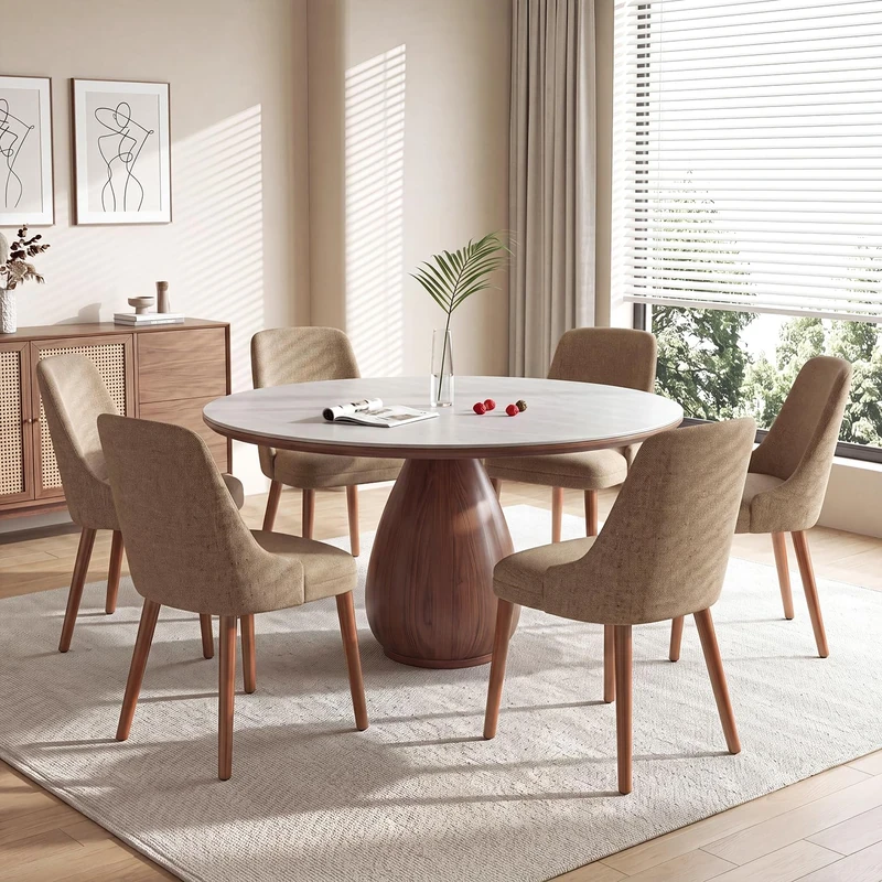 Dining Chairs Set of 6, Upholstered Dining Room Chairs with Ergonomic High Back, Thick Padded Seat, Skin-Friendly Fabric, Solid Wood Frame Kitchen Chairs for Dining Room, Kitchen, Living Room, Camel