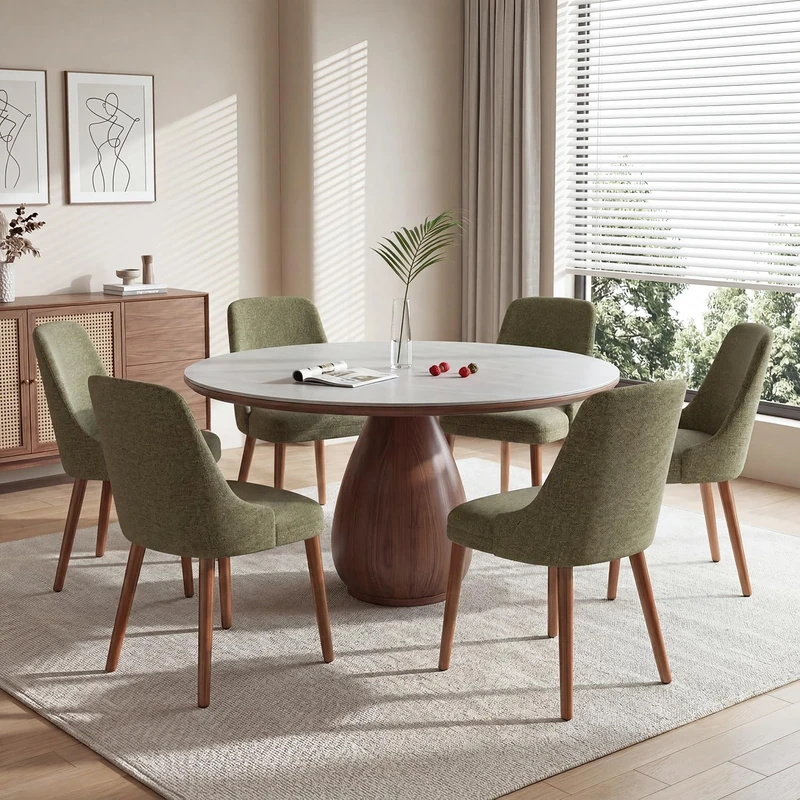 Dining Chairs Set of 6, Upholstered Dining Room Chairs with Ergonomic High Back, Thick Padded Seat, Skin-Friendly Fabric, Solid Wood Frame Kitchen Chairs for Dining Room, Kitchen, Living Room, Green - Image 1