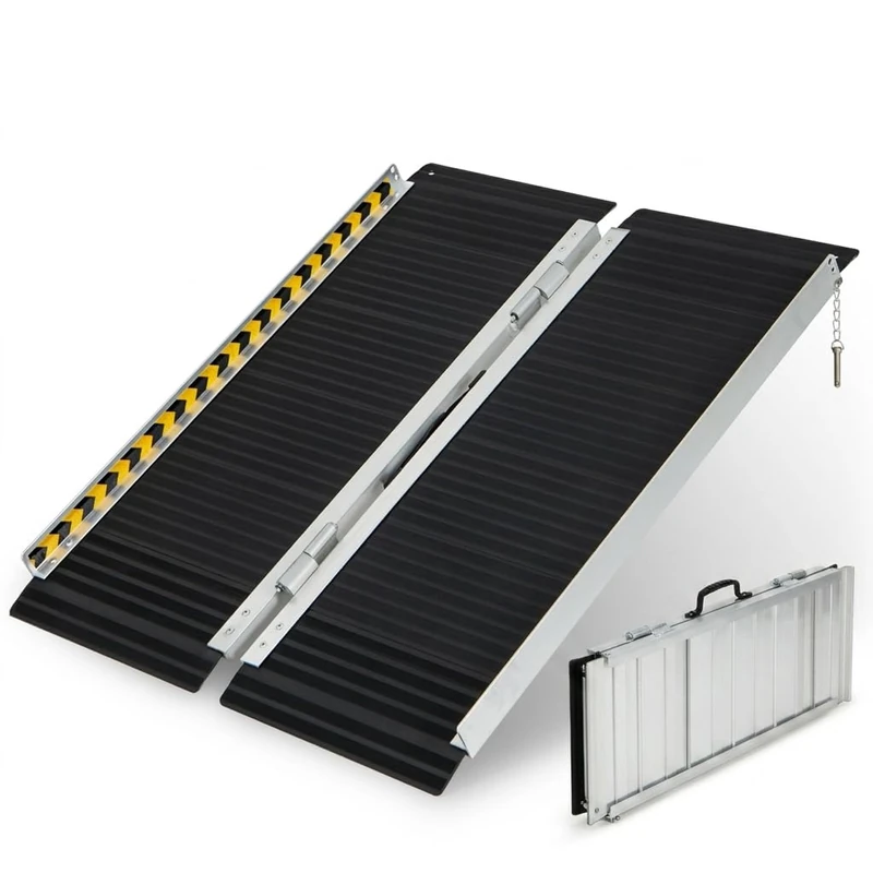 SPOTRAVEL 3FT/4FT/5FT Folding Wheelchair Ramp, Portable Aluminum Ramp (3FT)