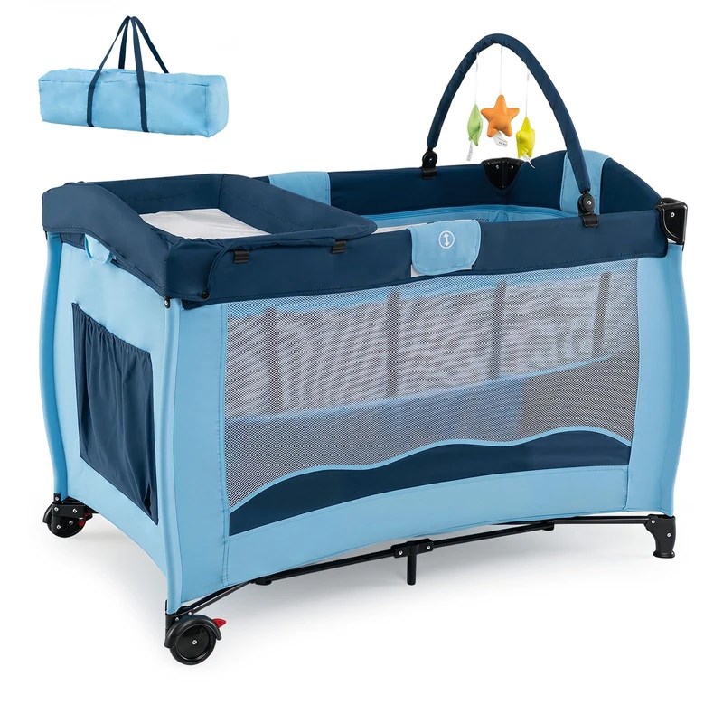GYMAX 4 in 1 Baby Travel Cot with Diaper Changing Table