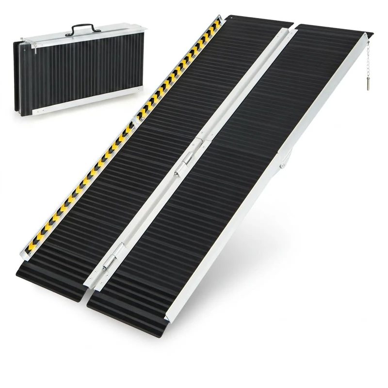 SPOTRAVEL 3FT/4FT/5FT Folding Wheelchair Ramp, Portable Aluminum Ramp (5FT)