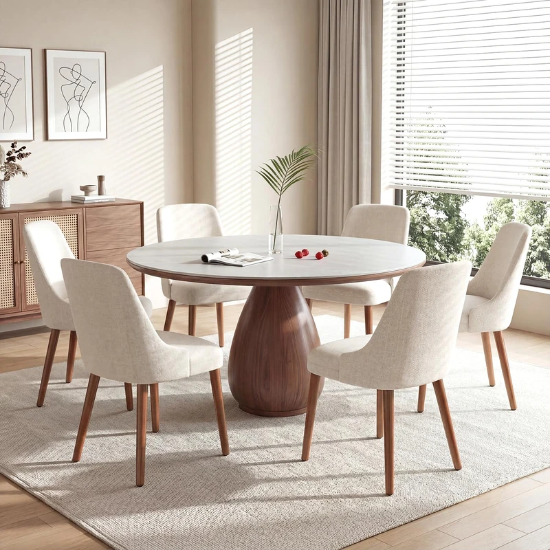 Dining Chairs Set of 6, Upholstered Dining Room Chairs with Ergonomic High Back, Thick Padded Seat, Skin-Friendly Fabric, Solid Wood Frame Kitchen Chairs for Dining Room, Kitchen, Living Room, Beige