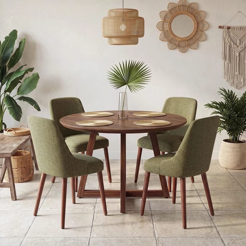 Dining Chairs Set of 4, Upholstered Dining Room Chairs with Ergonomic High Back, Thick Padded Seat, Skin-Friendly Fabric, Solid Wood Frame Kitchen Chairs for Dining Room, Kitchen, Living Room, Green