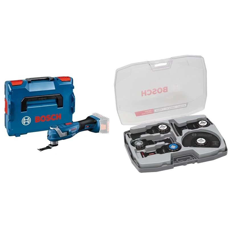 Bosch Professional 18V System Cordless Multi Tool GOP 18V-34 (brushless Motor, Vibration Control, 180 mm Slim Grip, incl. 1x Saw Blade, L-BOXX) + Bosch Cutting Set, 5 pcs