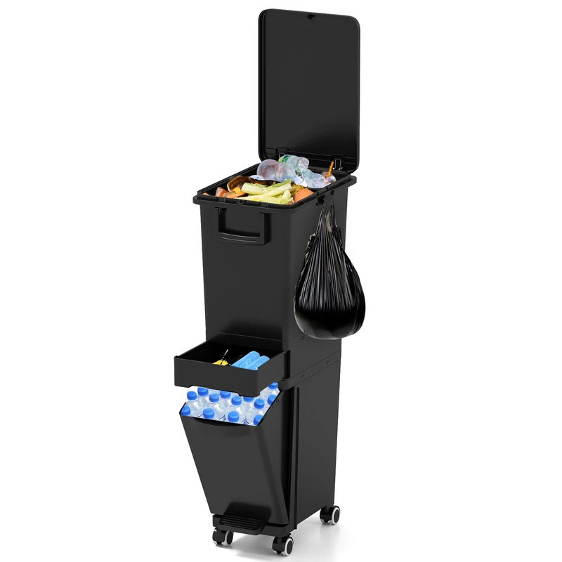 GiantexUK 30L Recycling Bin with Lid, Narrow Sorting Trash Bin