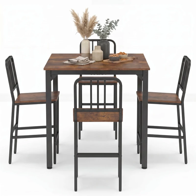 GiantexUK 5 PCS Wooden Dining Table Set, Kitchen Bar Table and Chairs