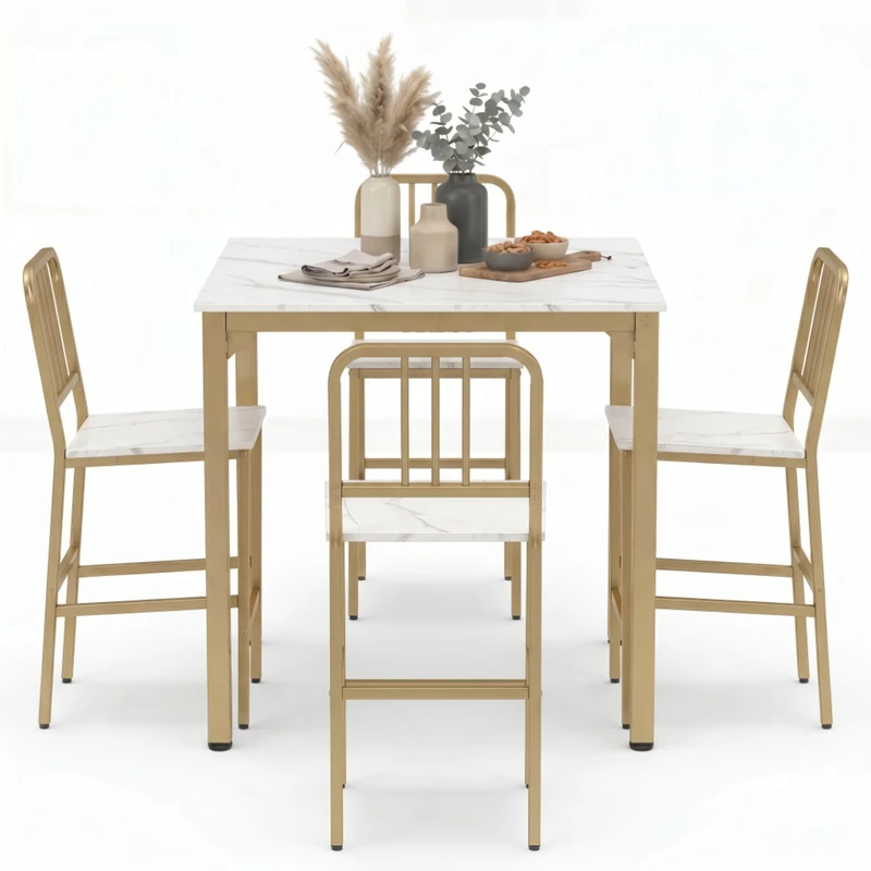 GiantexUK 5 PCS Wooden Dining Table Set, Kitchen Bar Table and Chairs