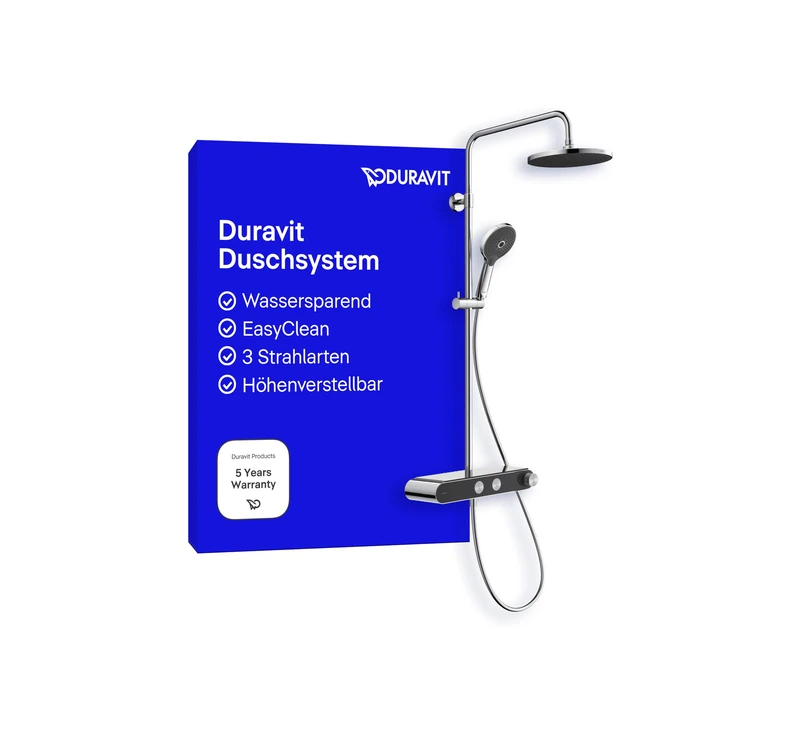 Duravit Shower System, with 3 Spray Modes (Rain, Pulse, Mono), Adjustable-Angle Overhead Shower Head, Easy-to-Clean Shower Set, Shower System with Thermostat, Chrome/Black