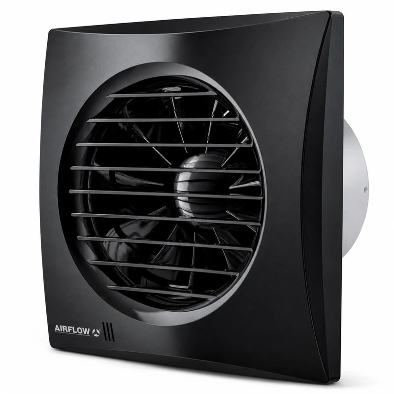 Airflow Bathroom Extractor Fan with Timer - 27l/s Flow Rate - Timer Overrun (2 – 30 Mins) - 100mm Duct - Energy Efficient 7.5W, Low SFP 0.27W/L/s, Aria Quiet 100T, 2-Years Warranty, Black - Image 1