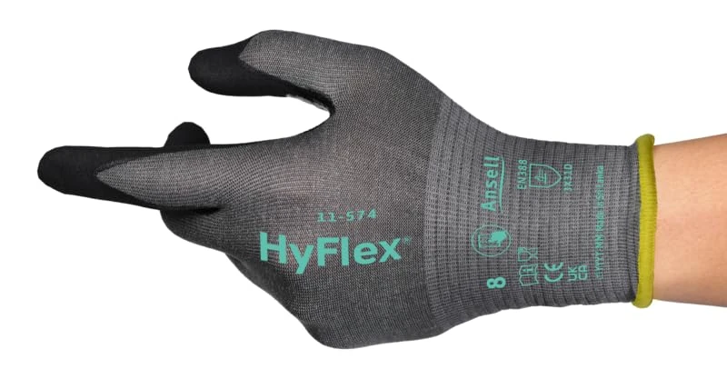 Ansell HyFlex 11-574 Cut Resistant Work Gloves, Abrasion Resistant Nitrile Coating, Industrial Safety Gloves, Lightweight, Breathable and Washable, PPE Men Women, Blue, Size S (12 Pairs)