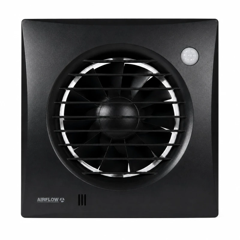 Airflow Bathroom Extractor Fan with PIR Motion Sensor & Timer Overrun, 27 l/s, 25dB, Auto Activation, IP45, 7.5W Low Energy Aria Quiet 100 MST, 2 Years Warranty, Black