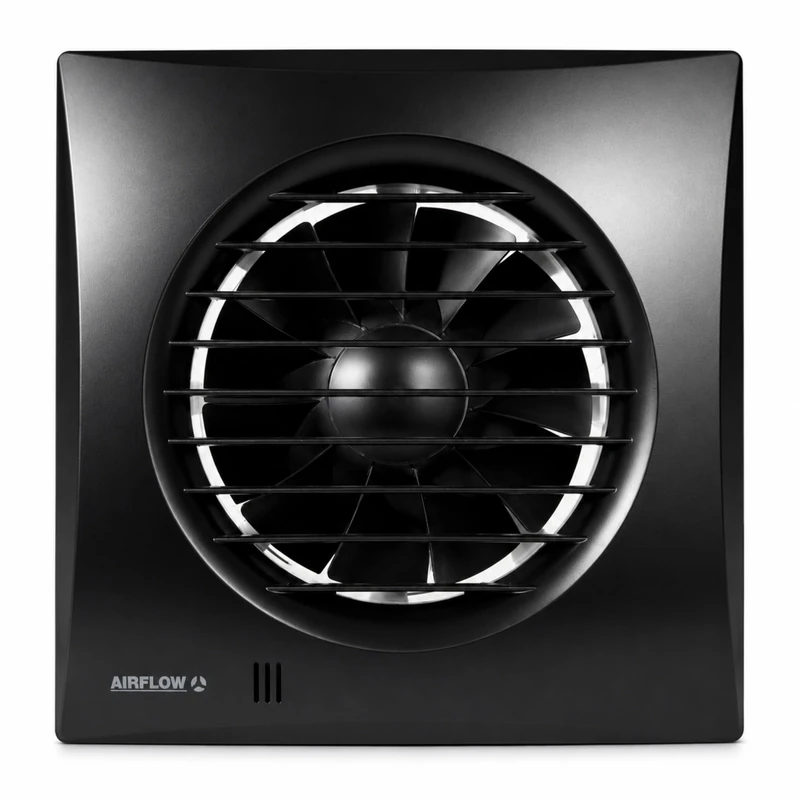 Airflow Humidity Bathroom Extractor Fan 27l/s Flow - Adjustable Humidity & Timer Overrun - 100mm Duct - Energy Efficient 7.5W, Low SFP 0.27W/L/s, Aria Quiet 100HT, 2-Years Warranty, Black