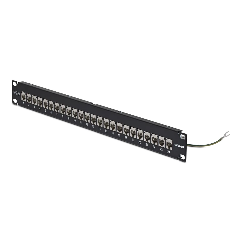 StarTech 24 Port 1U Feed Through Patch Panel with Cable Management Bar, Rackmount Shielded Cat6a Patch Panel with RJ45 STP Inline Couplers - Image 1
