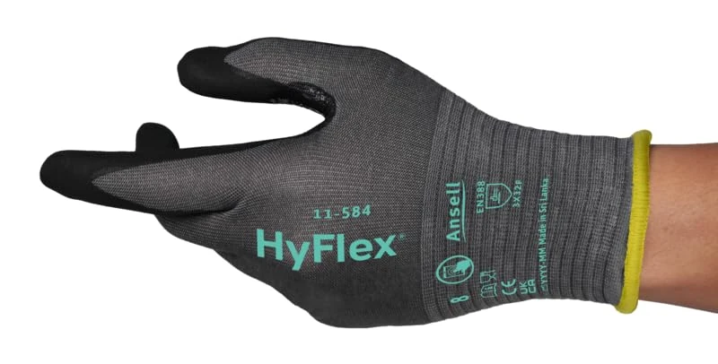 Ansell HyFlex 11-584 Cut Resistant Work Gloves, Abrasion Resistant Nitrile Coating, Industrial Safety Gloves, Lightweight, Breathable and Washable, PPE Men Women, Blue, Size 2XL (12 Pairs)