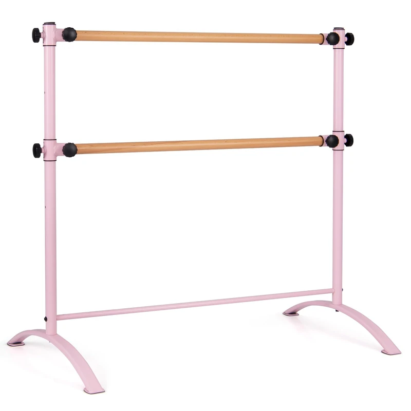GYMAX 4 FT Double Ballet Barre with 4-position Adjustable Heights (Pink)