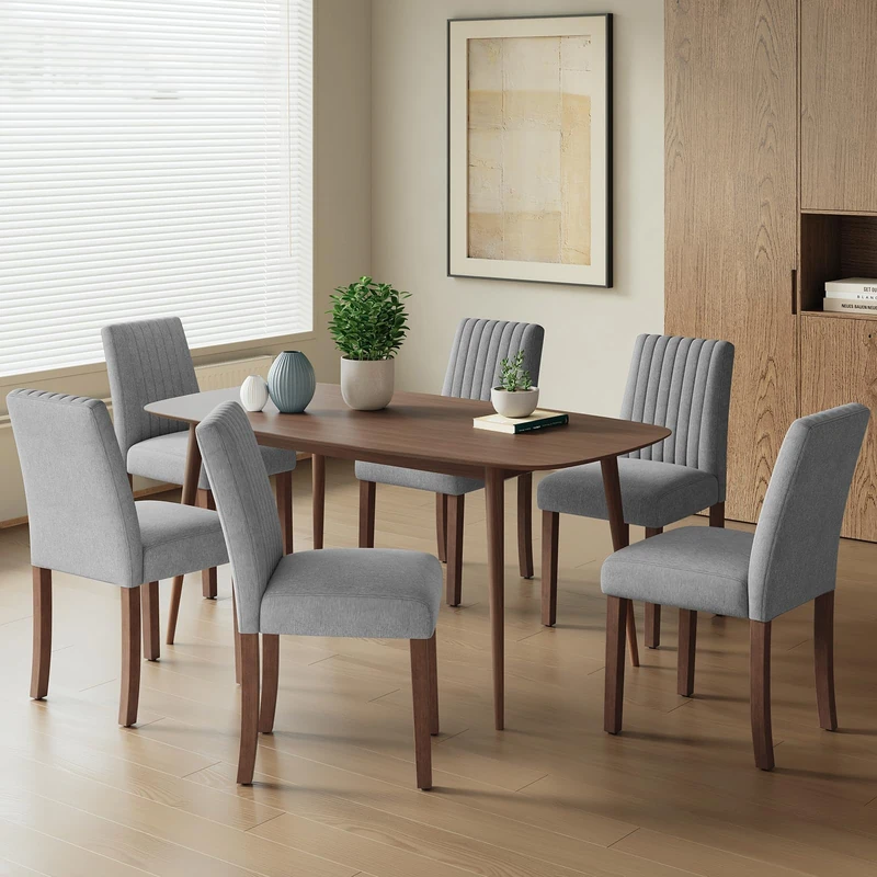 COLAMY Dining Chairs Set of 6 with Thick Seat Cushion, Fabric Chairs for Dining Room with Wood Legs and Ergonomic High Back, Upholstered Kitchen Chair with Anti-Slip Pads, Dark Grey - Image 1