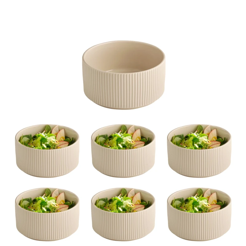 APS The Grid 19036 Bowl, Porcelain, Diameter 16 cm, 1.6 litres, Sand, Stackable, Set of 6 - Image 1